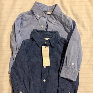 Janie and Jack Blue Casual Button Down Shirts (2) toddler boy 12-18mo